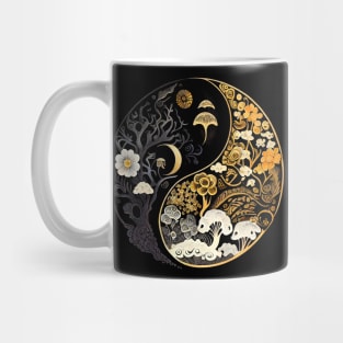 Golden Floral Mushroom Ying Yang Design Mug